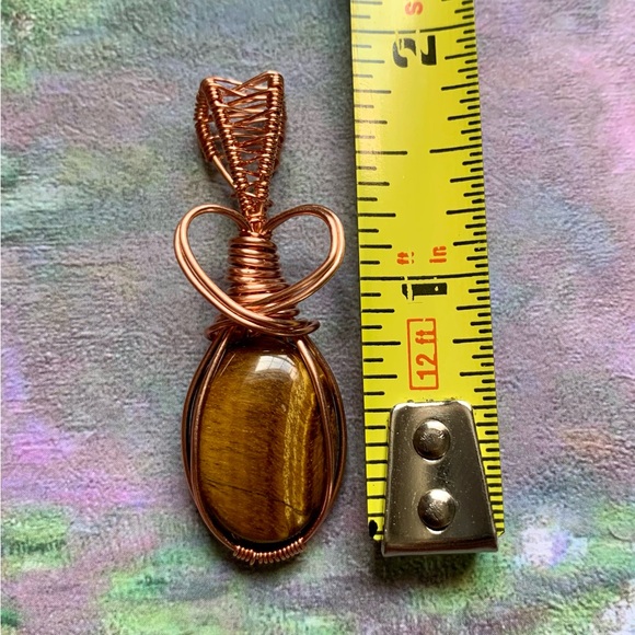 Copper Wrapped Tiger's Eye Pendant | Handmade NWT | 28" Brown Necklace Cord - Picture 5 of 5